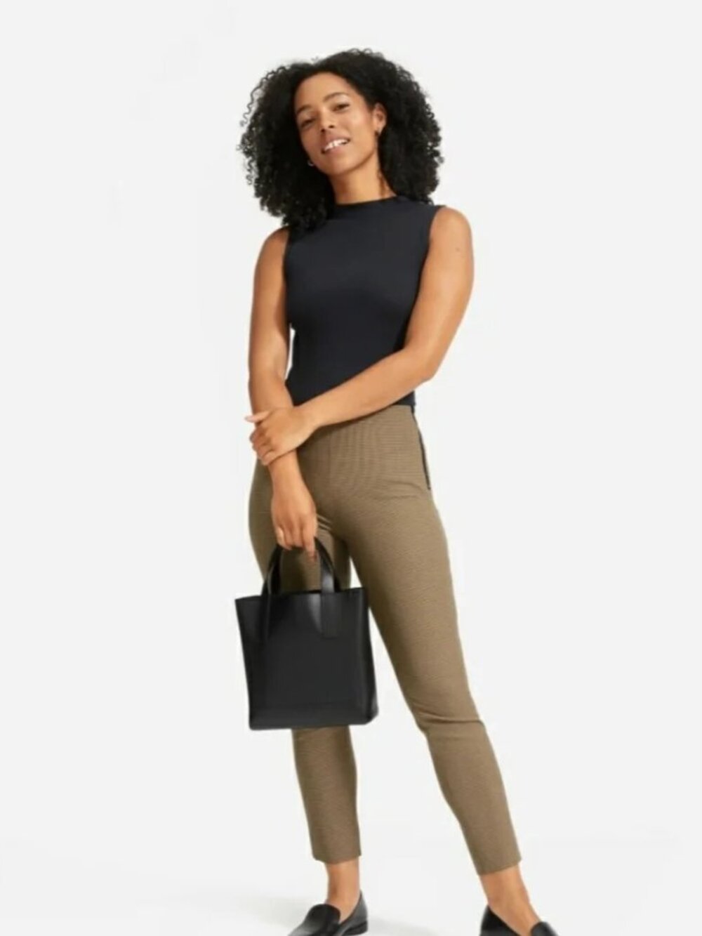 Everlane Women's Bi-Stretch Cropped Houndstooth Side-Zipper Skinny Pants